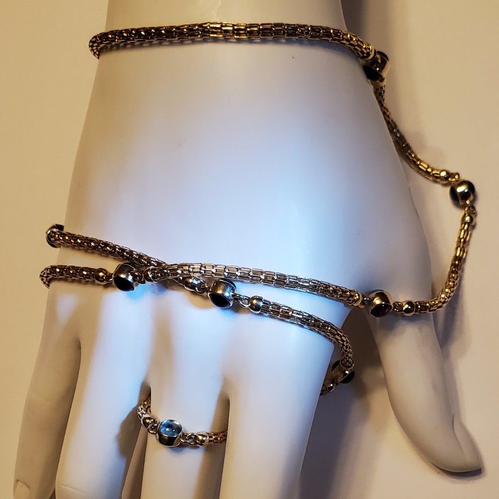 14K YELLOW GOLD AMETHYST & TOPAZ NECKLACE. - Picture 5 of 12